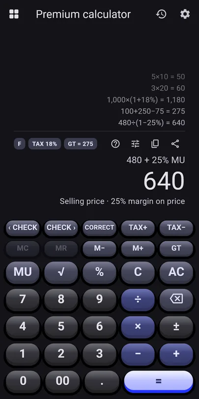 Premium desk calculator